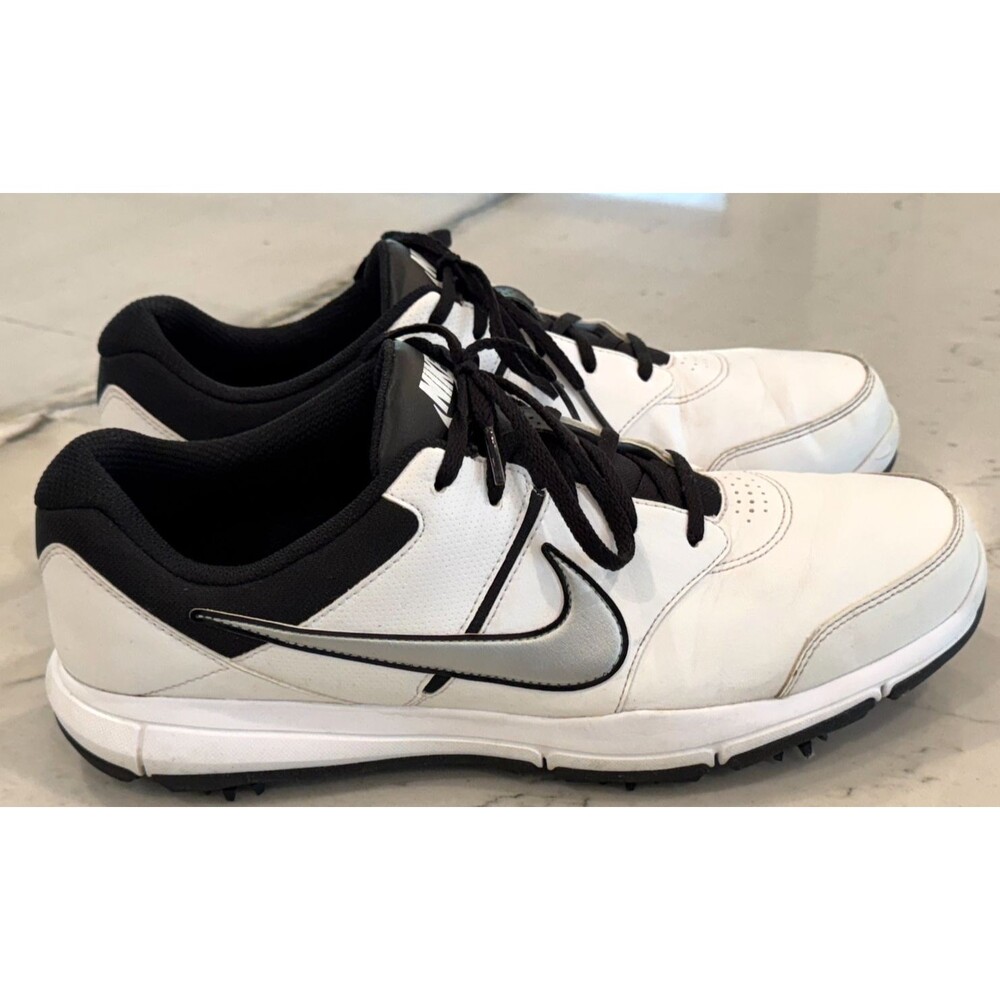 Nike Durasport 4 White Metallic Silver Black Golf Shoes 844551-100 Size 11.5 W